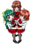  bandabekken blue_eyes bronze_parrot cosplay green_hair hair_ribbon miyafuji_miina morino_ichigo multiple_girls onegai_teacher onegai_twins onodera_karen pantyhose red_hair ribbon waitress 