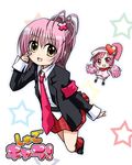  artist_request blush cheerleader chibi guardian_chara happy hinamori_amu leg_warmers multiple_girls pink_hair ran_(shugo_chara!) school_uniform shugo_chara! 