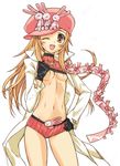  artist_request blonde_hair breasts brown_eyes copyright_request gloves hat long_hair small_breasts solo underboob 