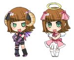  amami_haruka angel angel_and_devil bat_wings chibi cosmic_&amp;_funny_(idolmaster) cute_&amp;_girly_(idolmaster) dark_haruka demon_girl dual_persona halo hayashi_tsugumi horns idolmaster idolmaster_(classic) idolmaster_1 multiple_girls single_wing wings 