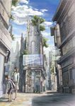  3girls bad_id bad_pixiv_id city cityscape cloud copyright_request day k_kanehira multiple_boys multiple_girls road scenery science_fiction sign sky street tree 