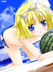  bikini butt_crack day food fruit holding holding_food holding_fruit noto_(soranoto) original solo swimsuit watermelon 