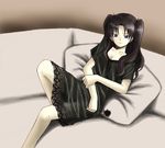  black black_dress black_hair dress fate/stay_night fate_(series) long_legs solo suina toosaka_rin 