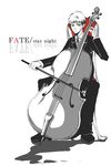  artist_request double_bass emiya_shirou fate/stay_night fate_(series) formal instrument male_focus monochrome solo spot_color suit 