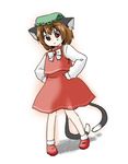  animal_ears bad_id bad_pixiv_id cat_ears cat_tail chen earrings hat higeneko_(idemoto) jewelry ribbon short_hair solo tail touhou 