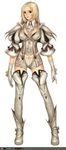  armor blonde_hair boots breasts cleavage costume full_body granado_espada large_breasts long_hair looking_at_viewer maggi simple_background solo standing thigh_boots thighhighs white_background white_footwear 