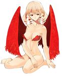  blonde_hair breasts cleavage copyright_request drill_hair feathers krsg_(yuusen_wireless) medium_breasts nude red_eyes short_hair simple_background sitting solo wings 