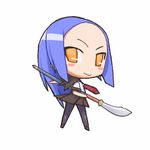  blue_hair chibi lowres orange_eyes original pantyhose polearm school_uniform solo unaji weapon 