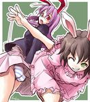  akiyama_nenehisa animal_ears ass bunny_ears inaba_tewi multiple_girls panties pantyshot reisen_udongein_inaba striped striped_panties touhou underwear 