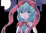  bad_id bad_pixiv_id banned_artist green_eyes green_hair hair_ribbon kagiyama_hina long_hair moon ribbon shiraki_ai solo tears touhou 