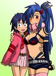  2girls blue_hair cosplay elbow_gloves genderswap genderswap_(mtf) gloves kamina multiple_boys multiple_girls nia_teppelin nia_teppelin_(cosplay) ponytail scarf shorts simon tengen_toppa_gurren_lagann thighhighs yoko_littner yoko_littner_(cosplay) 