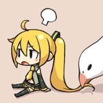  akita_neru bird blonde_hair chan_co chibi full_body long_hair pigeon ponytail solo thighhighs very_long_hair vocaloid 