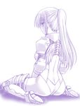  armor ass butt_crack fantasy_earth_zero monochrome ponytail purple shigemiya_kyouhei solo 