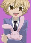  artist_request blonde_hair bunny haninozuka_mitsukuni happy hug male_focus necktie ouran_high_school_host_club school_uniform solo 