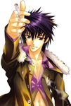  cigarette foreshortening fujima_takuya hands kazusa_shin male_focus neppuu_kairiku_bushiroad neppuu_kairiku_bushiroad_the_rising purple_hair solo 