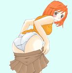  artist_request ass blush breasts jpeg_artifacts medium_breasts my-hime orange_shirt panties school_uniform shirt skirt solo tokiha_mai underwear undressing 