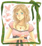  bad_id bad_pixiv_id blue_eyes blush brown_hair dress earrings heart jewelry long_hair monaka original solo 