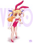  animal_ears bunny_ears bunnysuit heterochromia kairakuen_umenoka long_hair lyrical_nanoha mahou_shoujo_lyrical_nanoha_strikers pantyhose solo vivio 