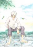  artist_request bangs ginko hair_over_one_eye male_focus mushishi solo 