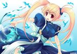  bird blonde_hair breasts copyright_request large_breasts pointy_ears red_eyes solo twintails uemoto_masato 