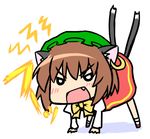  all_fours angry animal_ears bad_id bad_pixiv_id cat_ears cat_tail chen chibi earrings fang hat jewelry lowres multiple_tails nekoyama solo tail touhou 