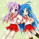  hiiragi_kagami hiiragi_tsukasa instrument izumi_konata locked_arms lucky_star minigirl mole mole_under_eye multiple_girls music pink_neckwear recorder ryouou_school_uniform sakanaya_nakasa school_uniform serafuku takara_miyuki 