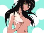  black_hair blush breast_hold breasts covered_nipples gapper heart_pasties kotegawa_yui large_breasts long_hair nude pasties solo to_love-ru upper_body yellow_eyes 