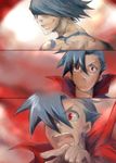  bodypaint cape father_and_son joe_(ttgl) kamina male_focus multiple_boys red_eyes soyoking tengen_toppa_gurren_lagann 