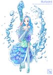  blue_eyes blue_hair fantasy long_hair original solo staff thighhighs water yuugiri 