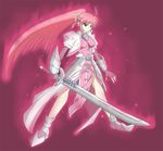  ahoge arm_guards artist_request aura cropped_jacket fingerless_gloves gloves hair_ribbon jacket levantine long_hair lyrical_nanoha magical_girl mahou_shoujo_lyrical_nanoha mahou_shoujo_lyrical_nanoha_a's mahou_shoujo_lyrical_nanoha_strikers open_clothes open_jacket pink_hair ponytail ribbon signum solo sword very_long_hair waist_cape weapon 