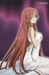  absurdres blue_eyes bra bracelet chemise choker facial_mark forehead_mark garter_belt highres jewelry lace lingerie long_hair nightgown official_art panties red_hair rita_ciol see-through sitting solo takahashi_nariyuki underwear very_long_hair wellber_no_monogatari white_panties 