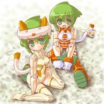  bad_id bad_pixiv_id busou_shinki dd_(ijigendd) doll_joints green_eyes green_hair kneeling maochao mecha_musume multiple_girls short_hair tail thighhighs 