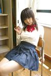  chocoball cosplay glasses mouth_hold photo real_life school_uniform solo 