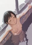  bath breasts closed_eyes copyright_request highres low_detail nipples nude refraction short_hair small_breasts solo takamichi 