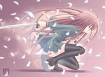  ahoge alastor_(shakugan_no_shana) black_legwear brown_eyes fighting_stance jewelry kurasawa_kyoushou long_hair pendant red_hair school_uniform shakugan_no_shana shana sword thighhighs weapon zettai_ryouiki 