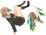  blonde_hair brown_eyes chrysanthemum copyright_request flower full_body furudori_yayoi glasses kneehighs loafers necktie school_uniform shoes simple_background skirt smile socks solo sweater 