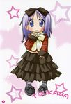  absurdres bow dress hair_bow highres hiiragi_tsukasa lucky_star socks solo striped striped_legwear yoshimizu_kagami 