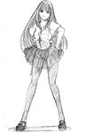  copyright_request greyscale monochrome pantyhose skirt solo tapo 