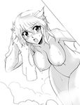  bath breasts greyscale hanging_breasts inue_shinsuke large_breasts lowres monochrome nipples nude original solo steam towel 