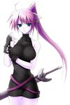  adjusting_clothes adjusting_gloves aoi_wakusei bare_shoulders breasts dress gloves large_breasts levantine long_hair lyrical_nanoha mahou_shoujo_lyrical_nanoha mahou_shoujo_lyrical_nanoha_a's mahou_shoujo_lyrical_nanoha_strikers ponytail signum skin_tight solo sword very_long_hair weapon 