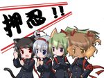  animal_ears cat_ears gakuran kosumo multiple_girls original school_uniform tail 