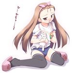  bib bunny buruma gym_uniform idolmaster idolmaster_(classic) idolmaster_1 kagura_yuuki long_hair minase_iori pacifier slippers solo stuffed_animal stuffed_bunny stuffed_toy thighhighs 