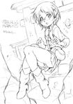  dennou_coil glasses greyscale monochrome okonogi_yuuko panties pantyshot rt_(magicmachinery) school_uniform solo underwear 