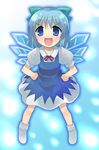  bow cirno fang hands_on_hips otoutogimi socks solo touhou 