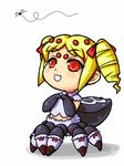  arachne artist_request blonde_hair bug copyright_request drill_hair gothic_lolita insect_girl lolita_fashion monster_girl red_eyes solo spider spider_girl 