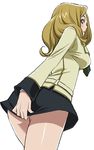  ashford_academy_uniform bad_id bad_pixiv_id blonde_hair code_geass foreshortening hands looking_back lowres milly_ashford no_panties saida_nika school_uniform skirt solo 