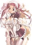  breasts brown_eyes cleavage copyright_request elbow_gloves gloves large_breasts long_hair maid pink_hair senbata-rou solo thighhighs twintails 