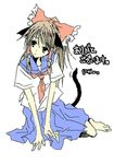 alternate_costume animal_ears barefoot cat_ears hair_tubes hakurei_reimu honokan kemonomimi_mode school_uniform solo tail touhou 