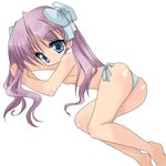  bikini bikini_bottom blue_eyes hiiragi_kagami long_hair lucky_star mikiharu purple_hair solo swimsuit topless 