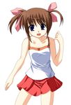  bare_shoulders camisole collarbone comic hair_ribbon looking_at_viewer lyrical_nanoha mahou_shoujo_lyrical_nanoha odayan red_skirt ribbon simple_background skirt sleeveless solo takamachi_nanoha twintails white_background 
